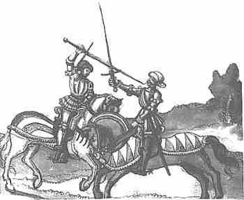 Two longsword fencers in a bind