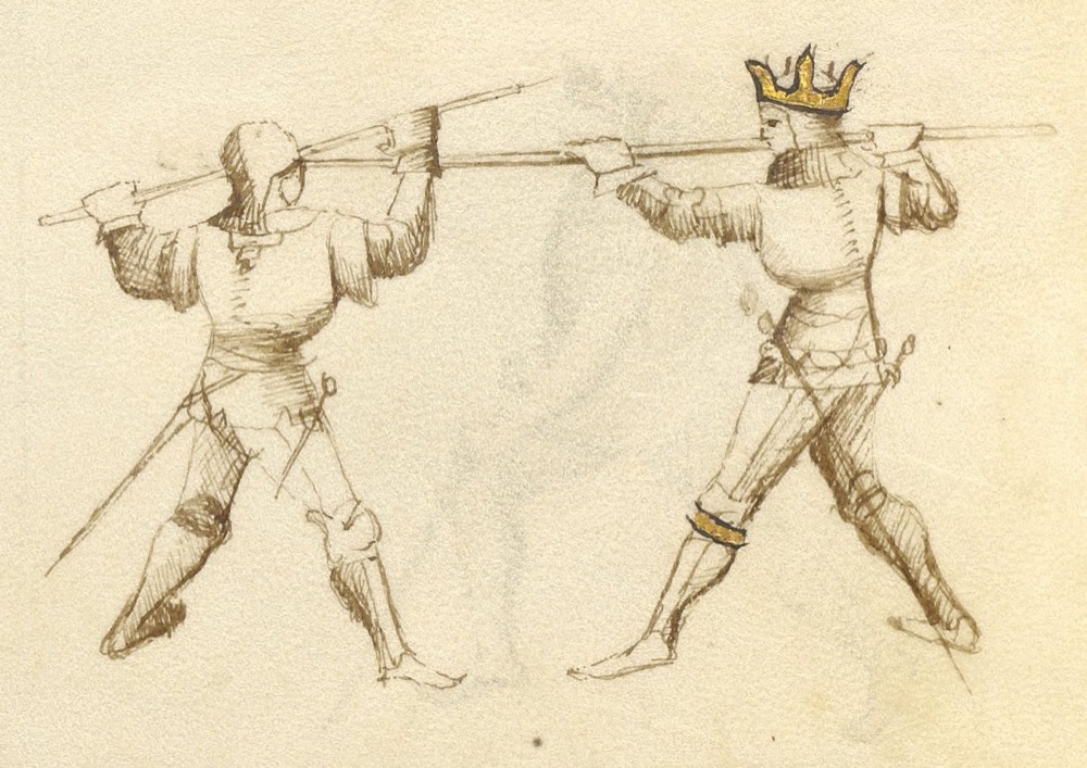 Demonstrating spear thrust technique