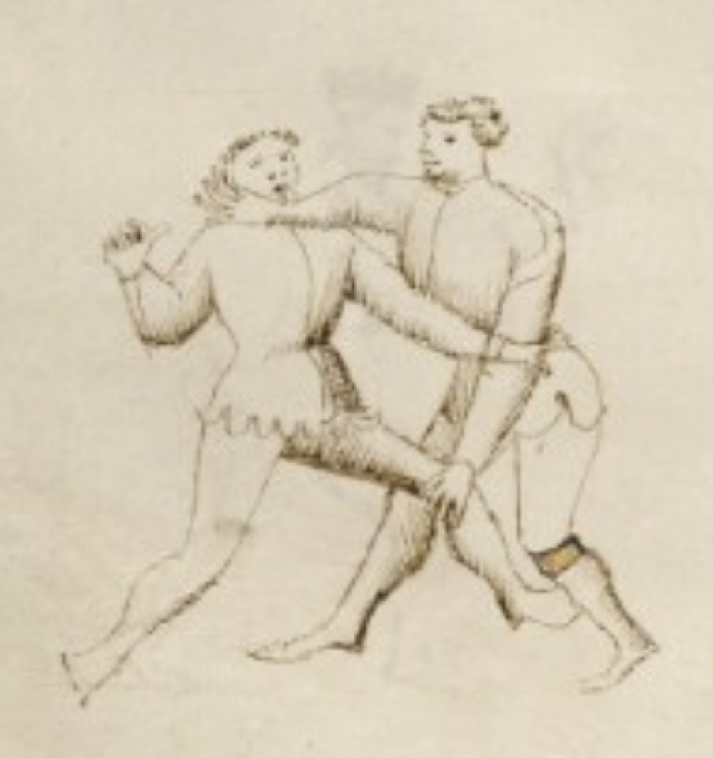 Abrazare wrestling techniques from Fiore dei Liberi's Fior di Battaglia, Getty MS (1409)