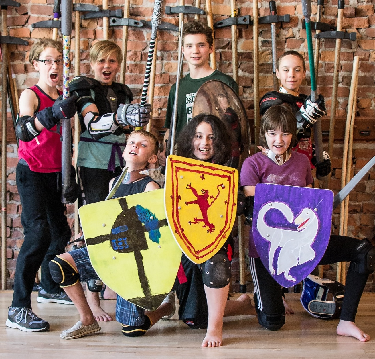 Kids training with swords at Knight Camp